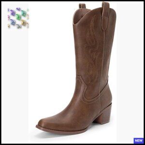 Square Toe Cowboy Boots Mid Calf Western Chic Elegant Pull On Style